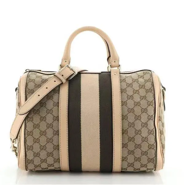 Pre-owned GUCCI Canvas Shoulder Bags Monogram Vintage Web Medium Boston Z 1694