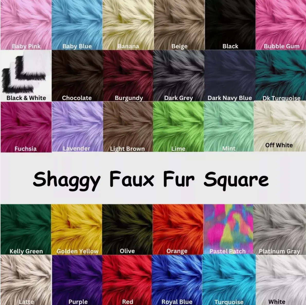 FabricLA Pre-Cut Shaggy Faux Fur Square Fabric - Sewing Craft Kit for DIY Set, Adults' Accessory Making, Customized Gifts