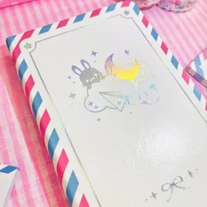 Airmail Notebook - Holographic, Shiny Moon Clouds, Paper Airplanes, Grid Dots