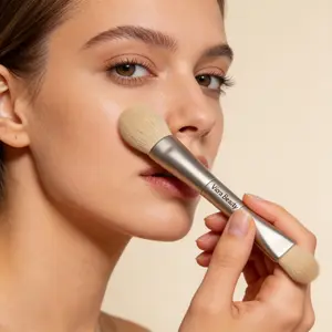 Viora Beauty Dual-Ended Cosmetic Brush - Soft Synthetic Bristles, Easy-Grip Design, Smooth Application, Easy Blending for Powder, Blush, Highlight | Cosmetic Brushes