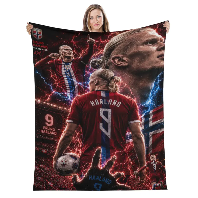 Sport Star Football E-Erling Haaland Soft Warm Flannel Blanket Art For Bedroom Wall Living Room Decor Bed Picnic Office Gift