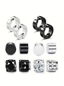 Fashion Stainless Steel Earrings Clips, No Piercing Required, Hypoallergenic, Unisex, Perfect for Daily Wear and Parties, Magnetic Earrings Set, Fashionable Jewelry Accessories