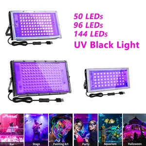 50/96/144 LEDs UV Black light, Flood Light with USB Port and Switch,for Glow Party, Halloween, Fluorescent Poster, Body Paint