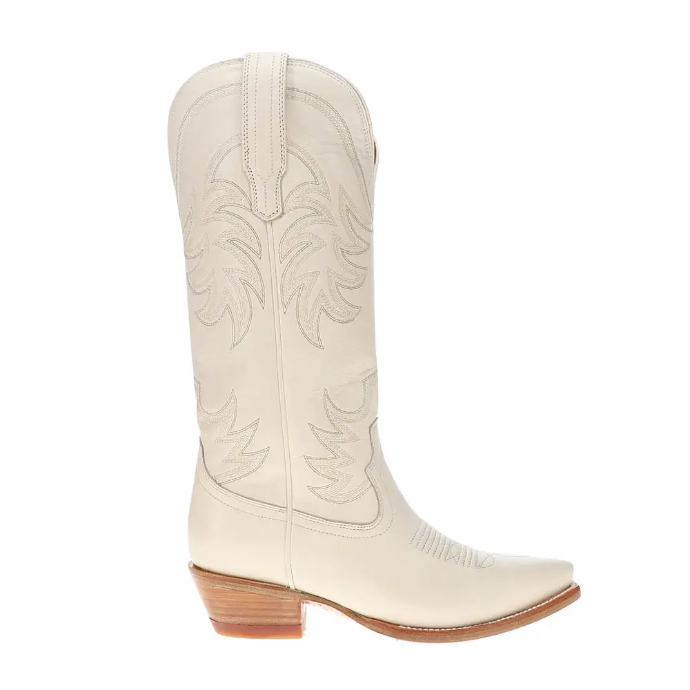 Tecovas Womens The Annie Tall Embroidered Snip Toe  Casual Boots Knee High Low Heel 1-2" - Off White