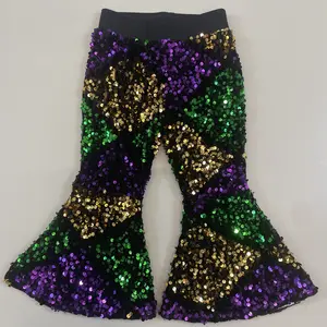 baby girl clothes Mardi Gras party wear purle sequin pant bell bottom pant