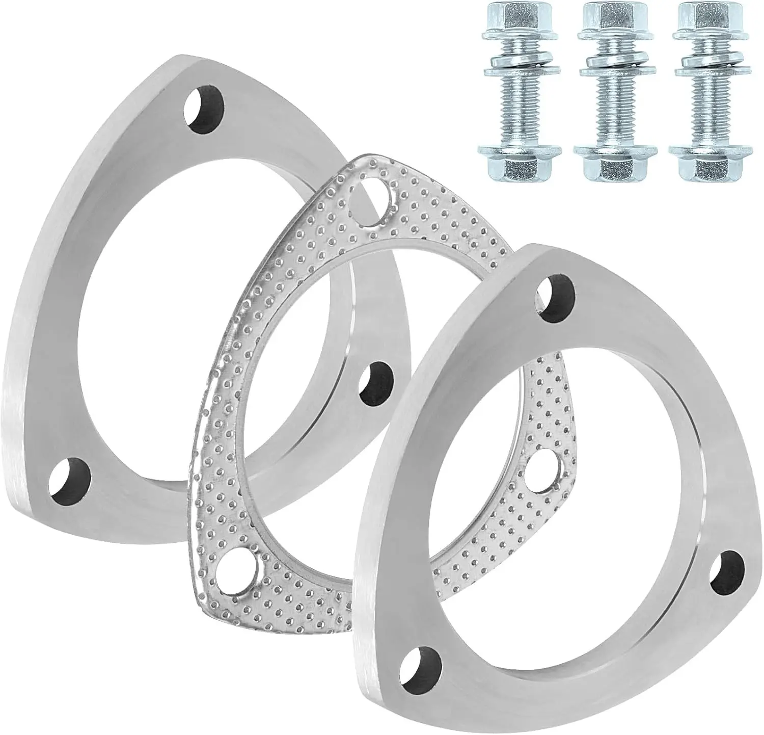 Stainless Steel Exhaust Flange Connection Kit, 3 Bolt 3 inch/76mm Flange & Gasket Set with Bolts and Nuts for 76mm OD Pipes (2 Pcs Flange)