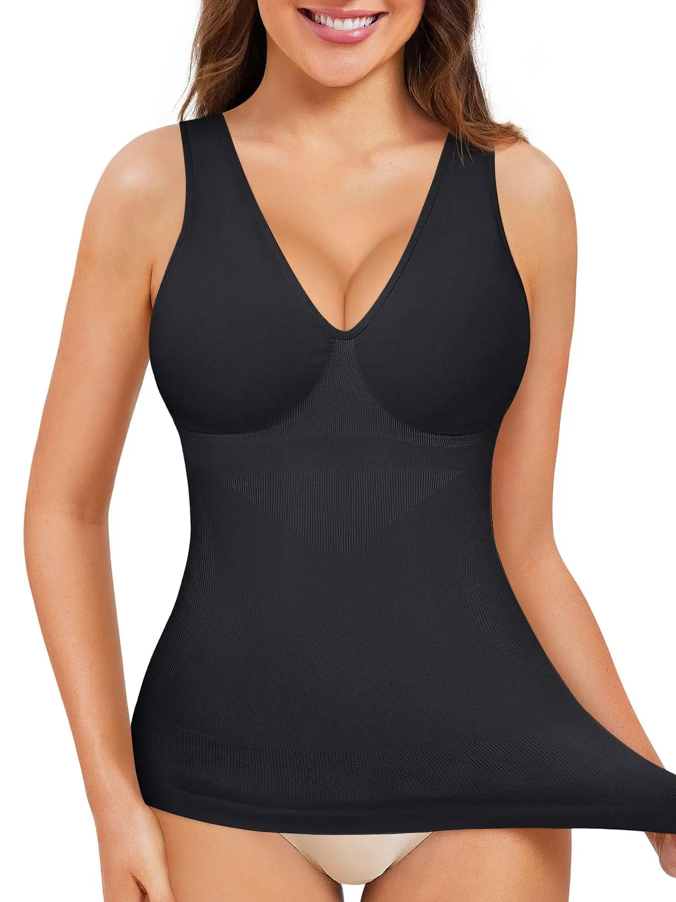 Women's Solid Color V Neck Shapewear Tank Top, Breathable Comfortable Tummy Control Shaper, Ladies Shapewear for All Seasons Clothing