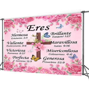 2D Flat, Hymn Themed Party Backdrop Suitable for Weddings, Birthdays, Christmas & Easter - Hymn-Themed Bible Verse Banner with Roses, Hymn Number Display (Insertable), Fabric for Church Events, Photo Booth & Cake Table Decor