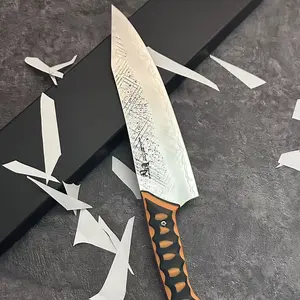 Tonggang 9" Chef Knife 10Cr15CoMoV Handmade Forged Kitchen Knife With G10 Orange Black Handle Kitchenware Cutting, Knives