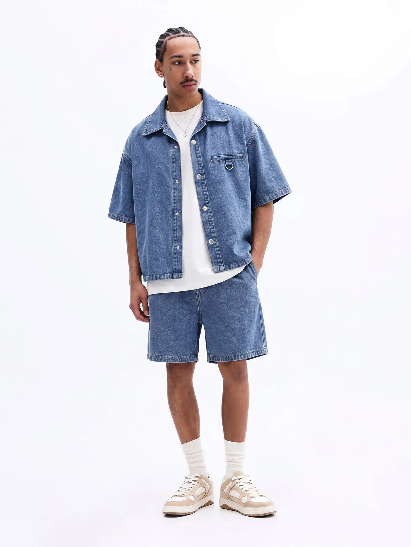 Men 2 piece sets - Men Oversized Denim Co-Ord Shirt and Shorts Set for Summer Casual Streetwear jean jacket baggy jeans for men black shorts cotton shorts cargo shorts pants for men jeans for men men's graphic tees cotton graphic tees  summer clothes