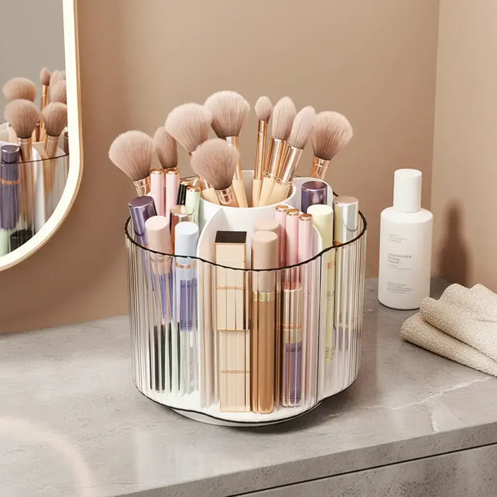Clear Multi-grid Makeup Brush Holder, Rotatable Cosmetic Organizer, Portable Makeup Brush Storage Box, Makeup Tool Organizer, Beauty Brushes Storage for Home Dormitory