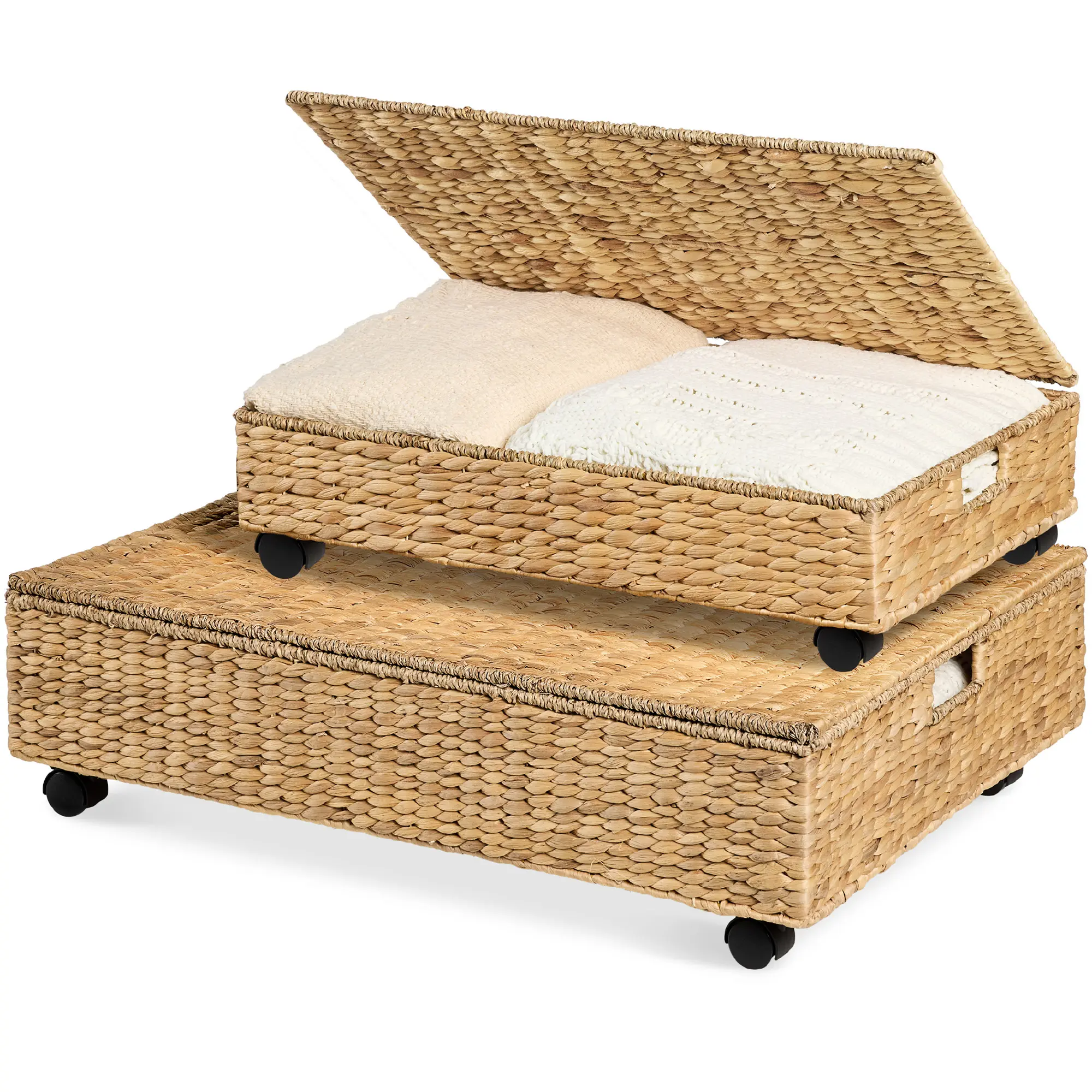 Best Choice Products 2PC Water Hyacinth Nesting Underbed Storage Baskets with Wheels