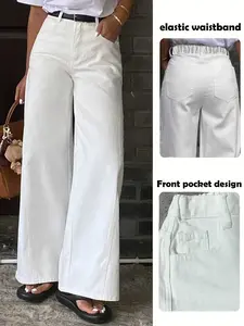 Fashion Daily Wear Women's Versatile No Stretch Waist Wide Leg Jeans Pants, Comfortable and Stylish Denim Trousers for Everyday Use