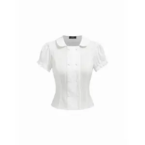 Cider Cotton-blend Textured Puff Sleeve Ruffled Short Sleeve Blouse SwimWeek