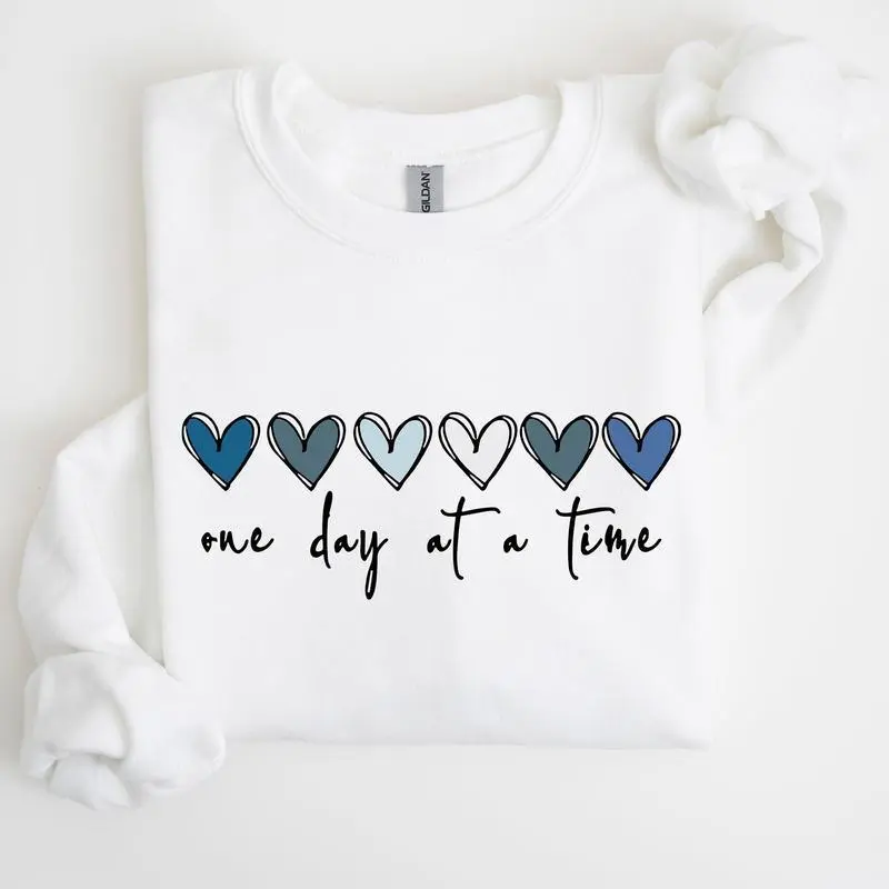 One Day At A Time, Mental Health, Wellness, Hearts Sweatshirt, Women's Crew Neck, Crewneck One Day At A Time, Mental Health, Wellness, Hearts Sweatshirt, Women's Crew Neck, Crewneck