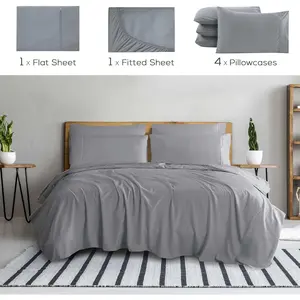 6 Queen Sheet - Ultra-1800 Series, Cooling  Quality, Deep Pocket up to 16" -, Wrinkle-Resistant, Oeko-TEX, Light Gray