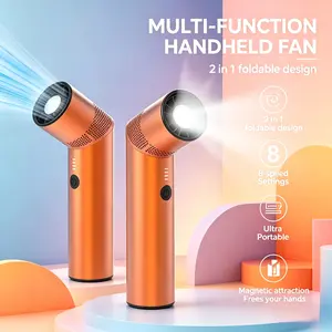 Handheld Turbo Pocket Fan 19000RPM 8 Speeds USB C Rechargeable 10H Runtime Magnetic Rotatable Metal Mini Fan 2in1 Cool Warm Wind with LED Flashlight for Camping Gym Travel Office(Stellar Orange)