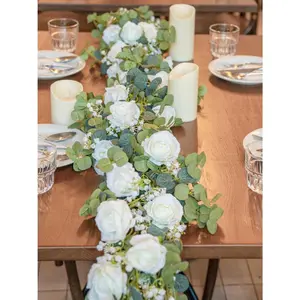 6FT Artificial Eucalyptus Garland with Flowers, 10 White Baby Breath Garland Floral Party Centerpiece Table Runner Backdrop Decor Decoration
