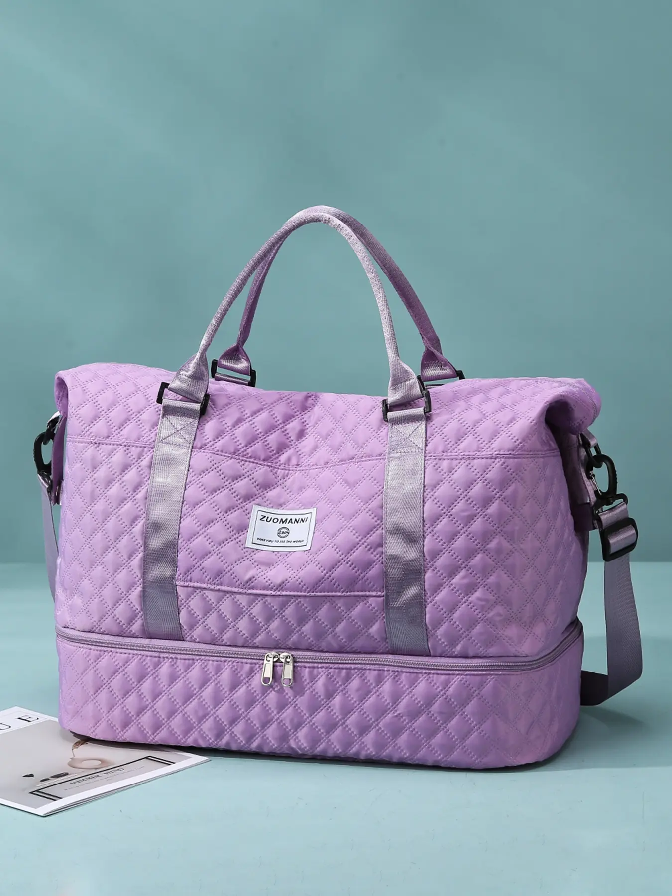 Large capacity travel tote bag, Quilted travel bags, solid color tote bag with letter grid, suitable for college students, campus, back to school, business trips, fitness, men's and women's travel bags, Travel duffle bag