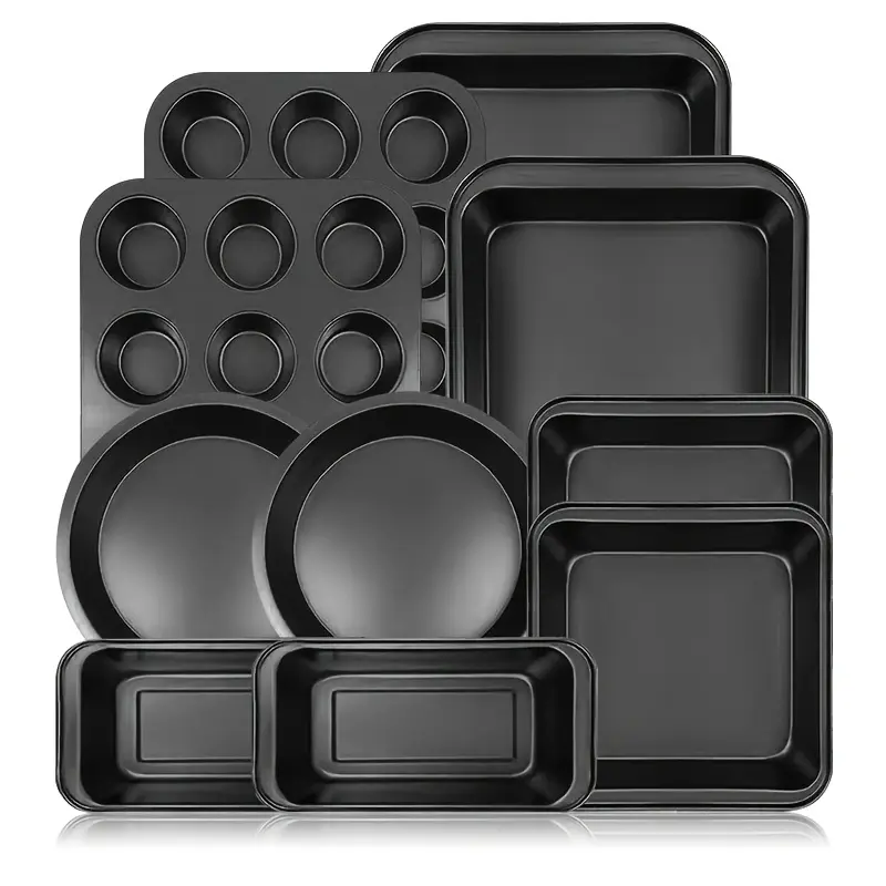 10-Piece Black Nonstick Essential Bakeware Set - Kitchenware, Oven-Ready Nonstick Baking Set Including Cake, Loaf, Muffin, Pizza Trays for Daily Baking, Holiday Gifts, Nonstick Baking Sets