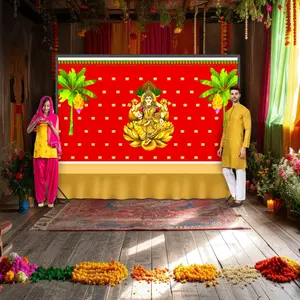 Transform Your Space with a Sacred Goddess Laxmi Backdrop 5x8 Feet | Elegant Indian Decor for Diwali, Navratri, Pooja & More | Culturally Rich Art