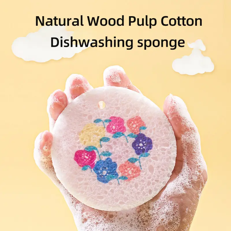 3/6/10Piece Round Compressed Wood Pulp Dishwashing Sponge, Kitchen Cleaning Dish Brush, Dishcloth, Double-sided Oil-proof Decontamination Cleaning Spo
