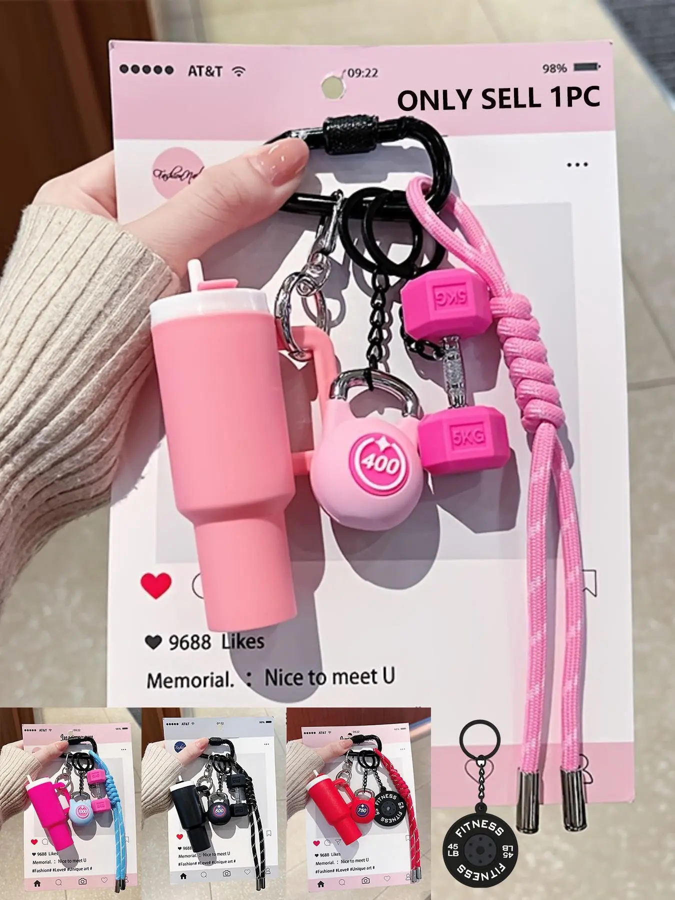 Sports Water Bottle Series, Fitness Accessories, Gym Keychain, Fashion Savior Keychain, Keychain Charm, Fitness Series Barbell Dumbbell Plate Exercise Water Pendant, Backpack Pendant, Suitable For Sports Men And Women Gifts