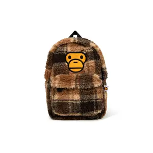 A BATHING APE Baby Milo Plaid Polyester Mini Backpack for Men and Women in Beige