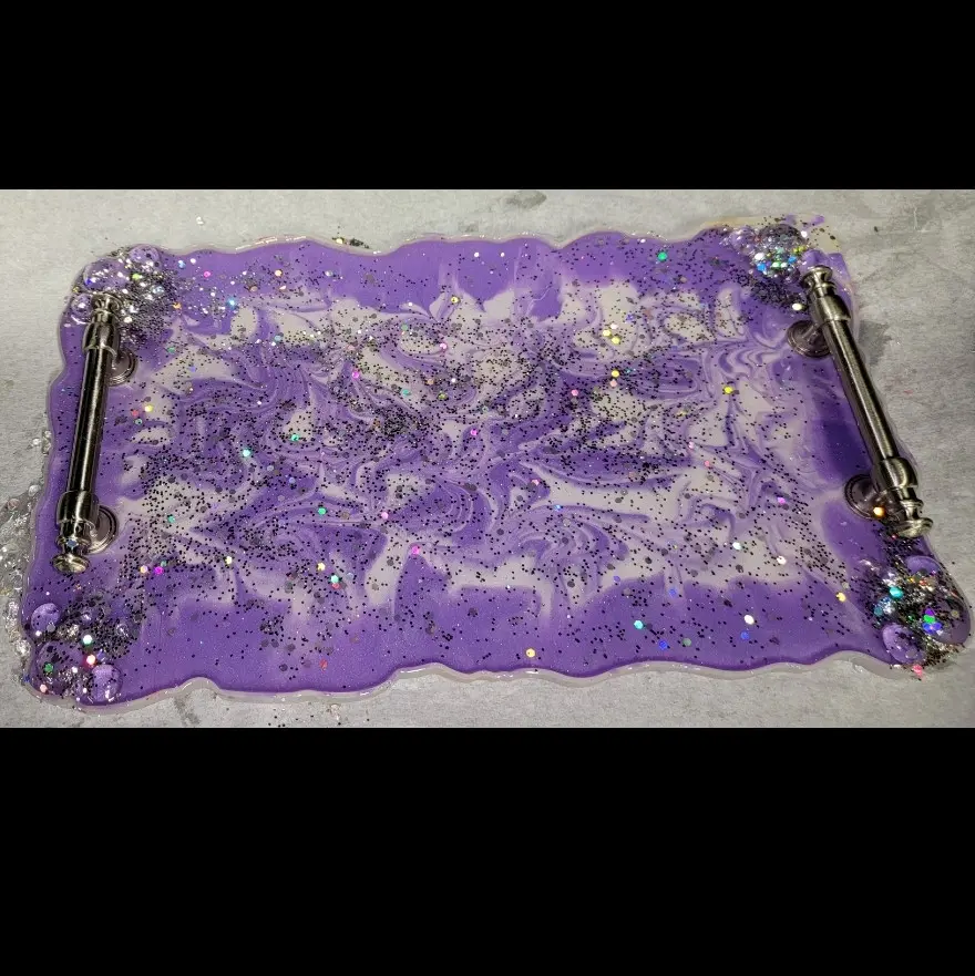 Epoxy resin serving tray with nickel handles
