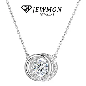 1CT Synthetic Moissanite Classic Round Cut D Color VVS1 925 Sterling Silver Necklace GRA Certified Anniversary Eternity Jewelry Present for Wife, Birthday Gifts for Women