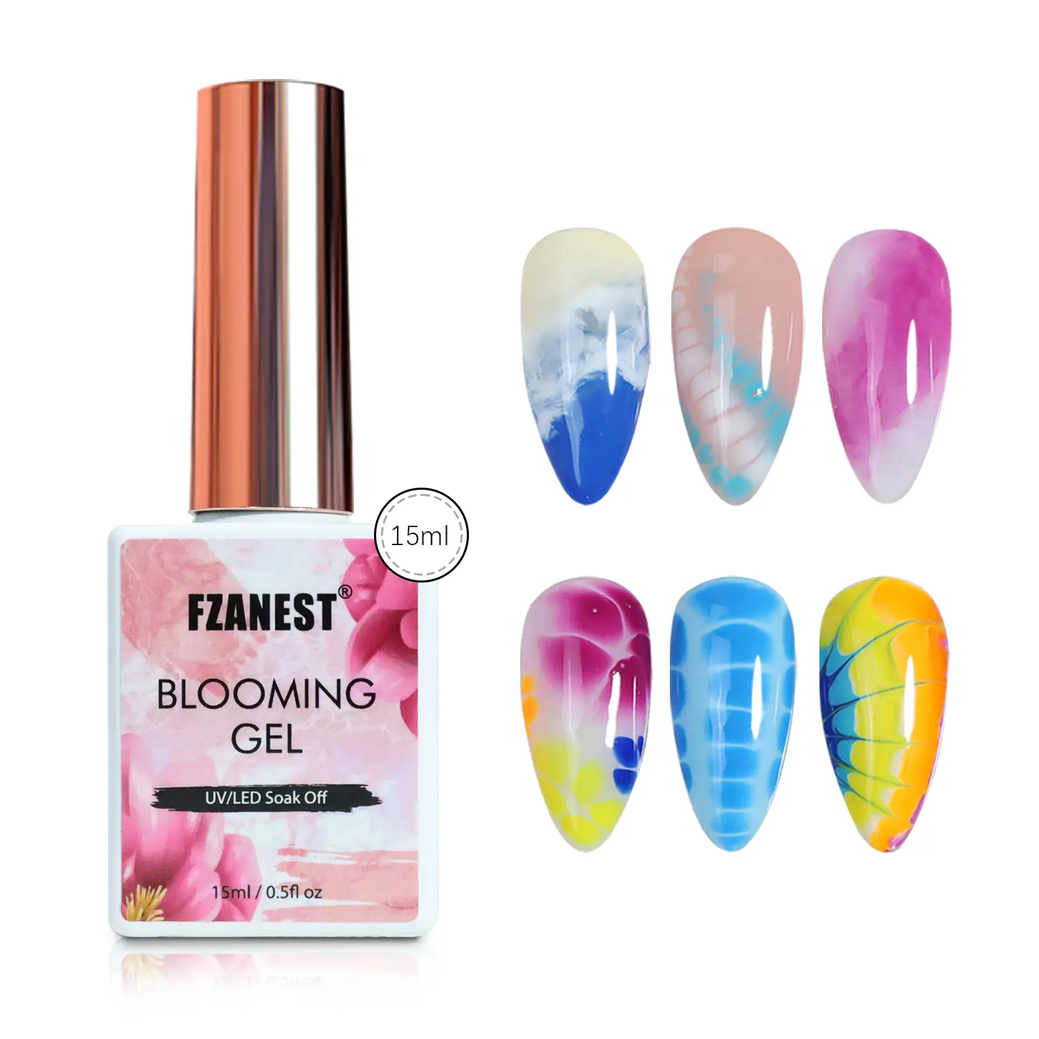 FZANEST 15ml Blooming Gel - UV LED Manicure Nail Care Single Item, Spreading Effect Marble Natural Stone Soak-Off Blooming Gel Nail Polish