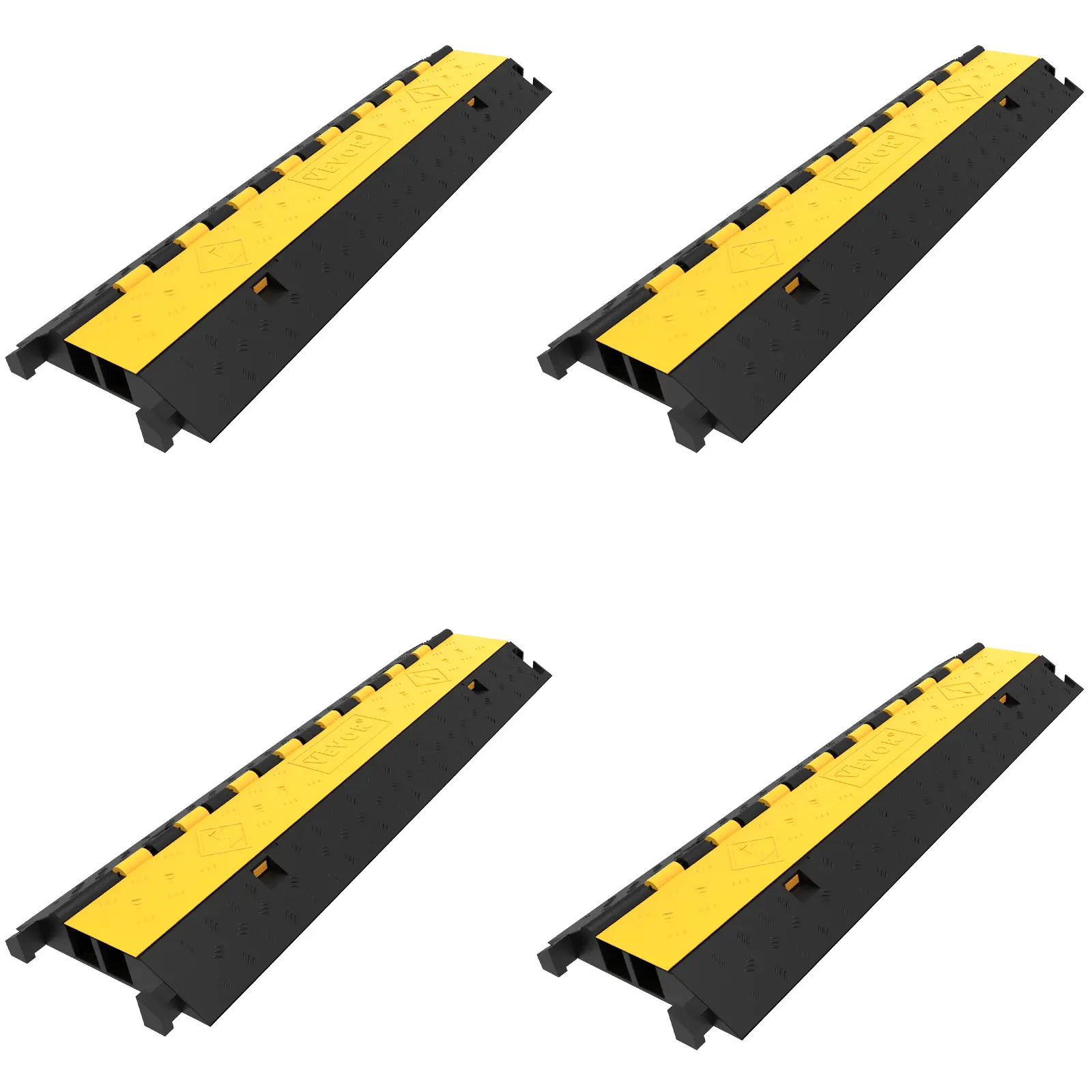 【DealsForYouDays】VEVOR 4 Pack Rubber Cable Protector Ramp 2 Channel Heavy Duty 66 000LB Load Capacity Cable Wire Cord Cover Ramp Speed Bump Driveway Hose Cable Ramp Protective Cover