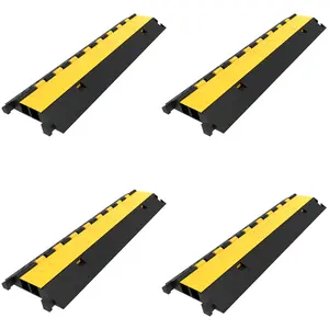 VEVOR 4 Pack Rubber Cable Protector Ramp 2 Channel Heavy Duty 66, 000LB Load Capacity Cable Wire Cord Cover Ramp Speed Bump Driveway Hose Cable Ramp Protective Cover