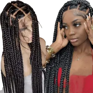 36" Full Lace Braided Wigs Synthetic Hair Box Braids Full Lace Wig Front Wigs Knotless Braided Wigs For Women Braiding Wigs African