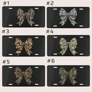 Camouflage Coquette Black License Plate, Camo Bow Car Tag, Cute Aesthetic Vanity Plate, Girly Hunting Auto Accessory