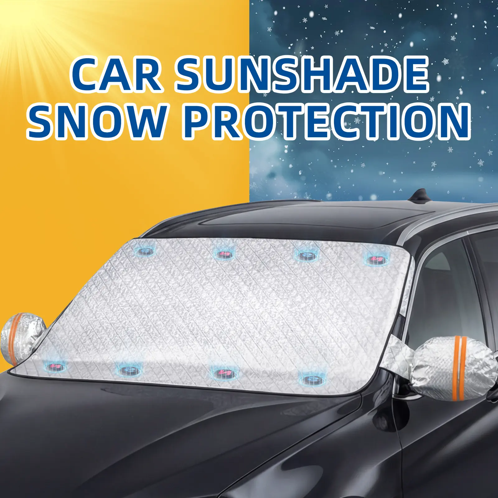 Car Windshield Cover for Ice Snow Sun, Universal Windshield Snow Cover with Side Window and Rear View Mirror Protector, Durable Magnetic Winter Frost Hail Guard, Suitable for Most Cars, SUV, Truck