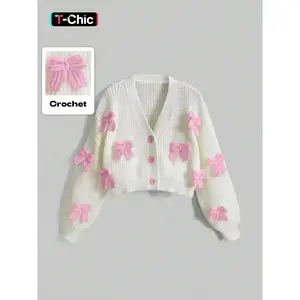 Women’s Handmade 3D Butterfly Long-Sleeve Fitted Sweater, Casual Fashion Knit Cardigan, Unique Design, All-Season Wear, Knitwear