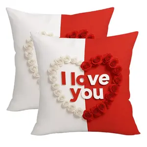 2pcs, Valentine' s Day Heart & Rose Floral Throw Pillow Covers, "I love you" Design, Cushion Cover Decoration for Couch Sofa, Room Decor and Bedroom Decor, Valentine's Day Décor, Single Sided Printing, No Pillow Core