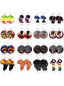 16 Pairs African Clip Earrings Circle Shape Earrings for Women Stainless Steel Non Pierced Non Piercing Boho Style Jewelry Hypoallergenic Fake Dangle Earrings Piercing Jewelry for Women Earring Stacking Set