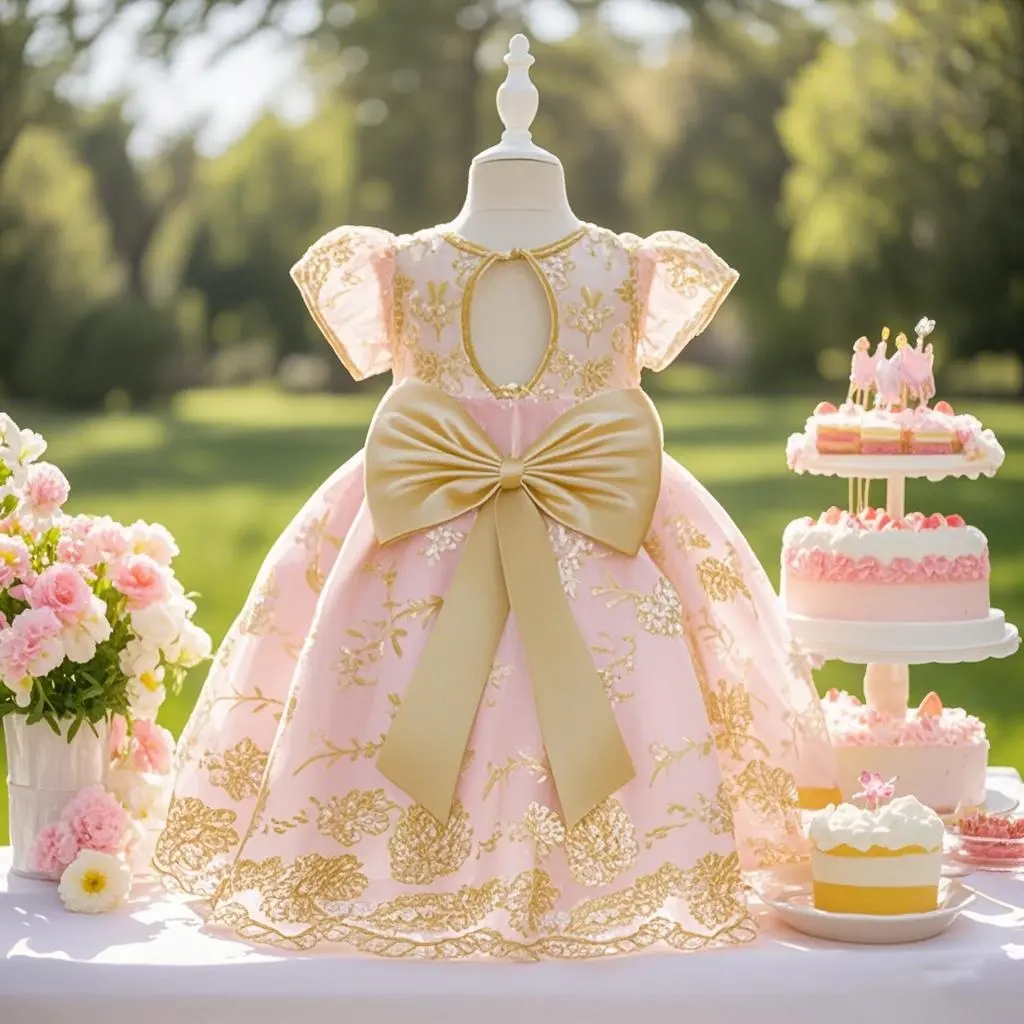 Little Girl Dress, Cute Fantasy Flower-Embroidered Princess Dress for Birthday Party & Wedding Performance, Matching Short Sleeve Tops, Cute Dresses