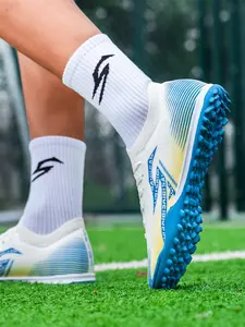 Men's Professional Soccer Shoes TF Series Turf Shoes, Breathable Anti-Slip Durable Design, Blue, All-Season Artificial Grass Use