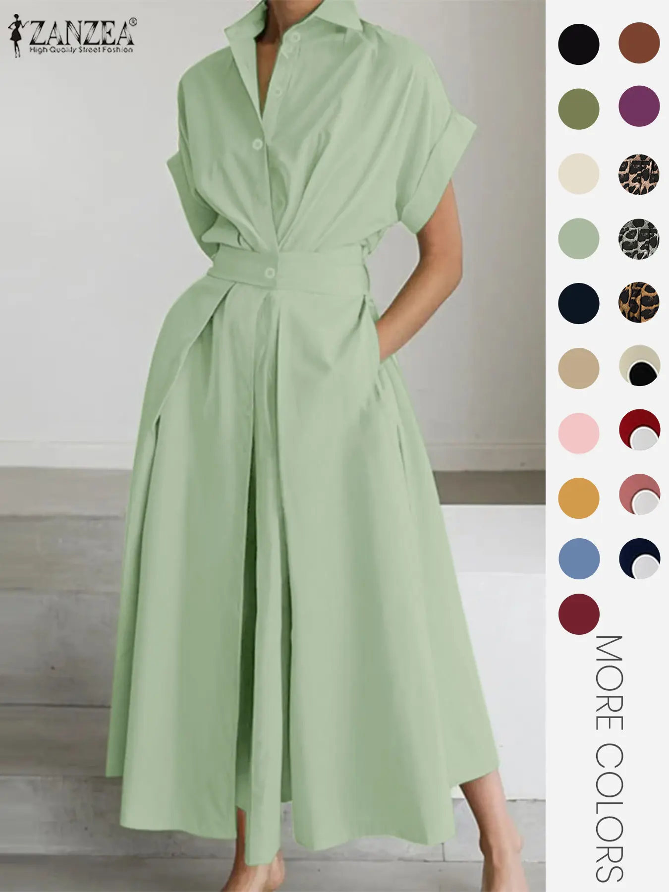 Women's Solid Color Woven Collared Shirt Dress, Basic Casual Short Sleeve Dress for Summer, Ladies Clothes for Daily Wear, Womenswear Fit, Piece, Buttoned Dress