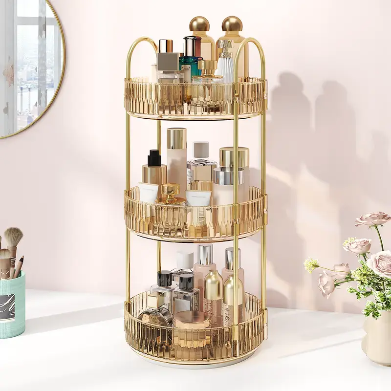 【DealsForYouDays】3 Tier 360° Smooth Rotating Makeup Organizer, Large Capacity Acrylic Cosmetic Holder,  Rotating Makeup and Skincare Organizer, Perfume Skincare Lipstick Desk Storage, Perfect Birthday Vanity multitier Organizer Gift for Girls & Moms Clear