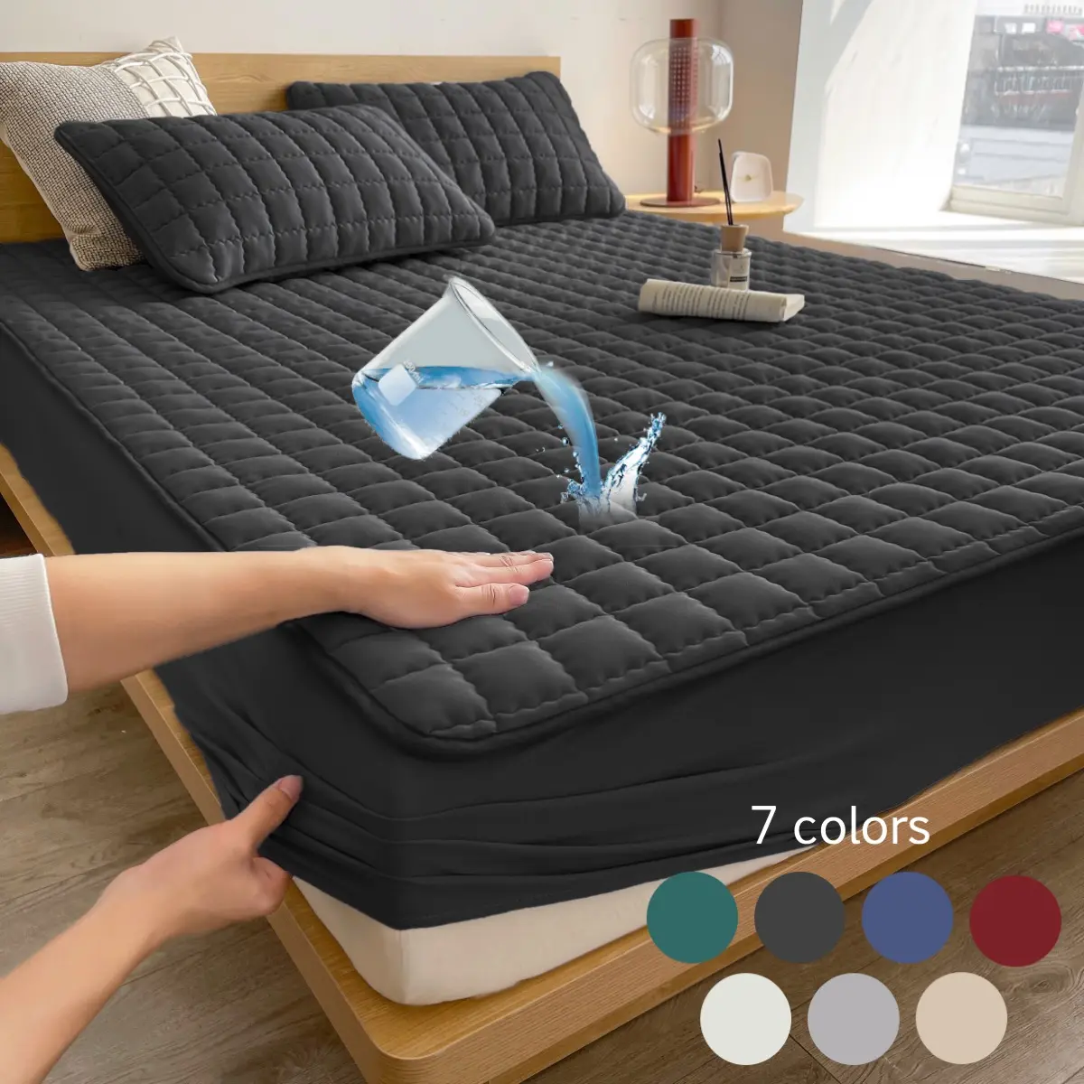 [bedsleep] 1pc Waterproof Fitted Sheet,Deep Pockets, Cooling anti-slip Elastic Bed Sheet, Bedroom Accessories for Elderly, Babies&Adults mattress cover Twin/Full/Queen/King Size Waterproof Bedding Sheet Deep Pocket Mattress Pad for Home Protection