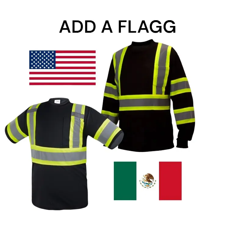 Men's Striped Black Reflective Durable Workwear Shirts - Mesh Polyester Fabric, Sleeve Flag, Construction Gear, Outdoor Workwear for Home Improvement, Security Work