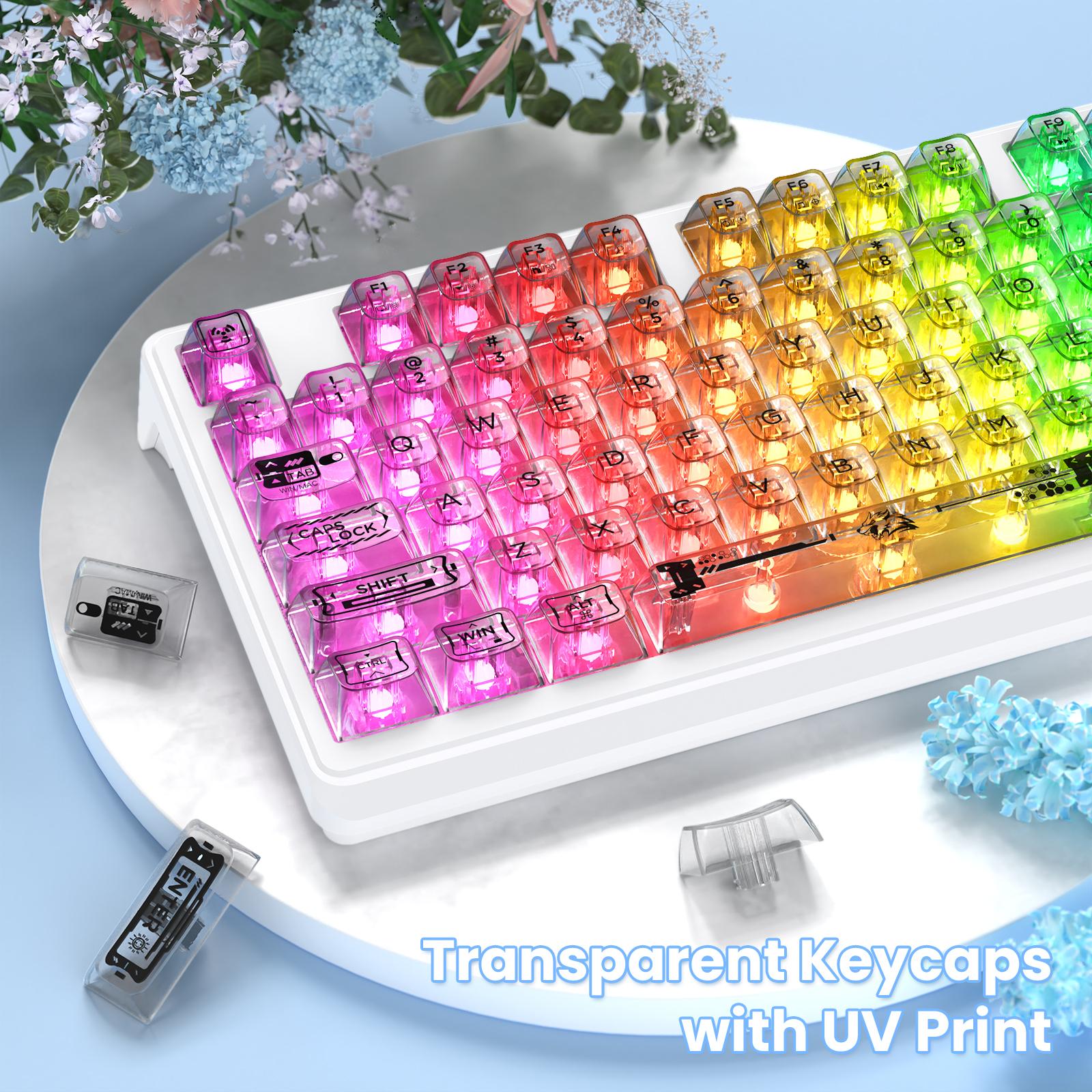 M95 Transparent Membrane Keyboard with Clear Keycap,Wired Gaming Keyboard with RGB Backlit, 94 Silent Keys with Mechanical Feeling,26-Key Anti-ghosting,for Mac/Windows
