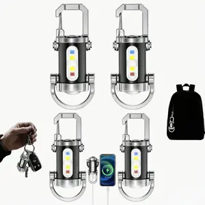 4/2PCS Rechargeable Keychain Flashlight, 1200 Lumens EDC Mini COB LED Work Light, 7 Lighting Modes Waterproof Portable Emergency Flashlight, Multifunctional Keychain Light with Phone Charger for Hiking Walking Searching, Ideal Holiday Gift