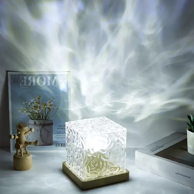 VH 16-Color Changing LED Water Ripple Aurora Projector Night Light - Crystal Design, USB-Powered, Romantic Room Accessories, Whimsical House Decor, Cool Funky Unique Home Decor, Valentine's Day Gift