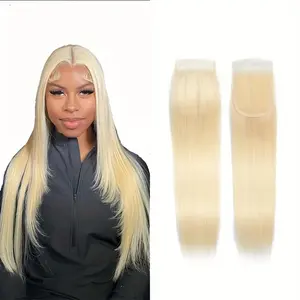 2025 NEW Wholesale 613 Blonde Straight 4x4 Lace Closure Straight Human Hair Closure Brazilian Remy Hair Straight Lace Closure