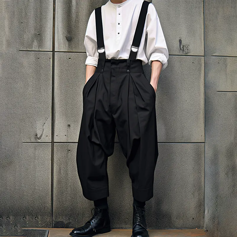 INCERUN Men's Casual Basics Overalls, Solid Color Polyester Brace Dungarees for Spring and Summer Leisurewear, Fabric